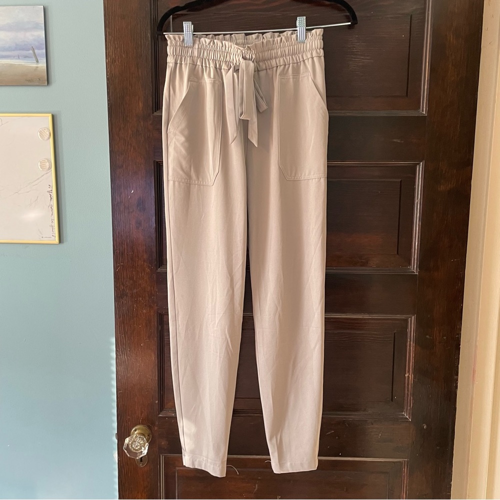 Gray paper bag waist pants
